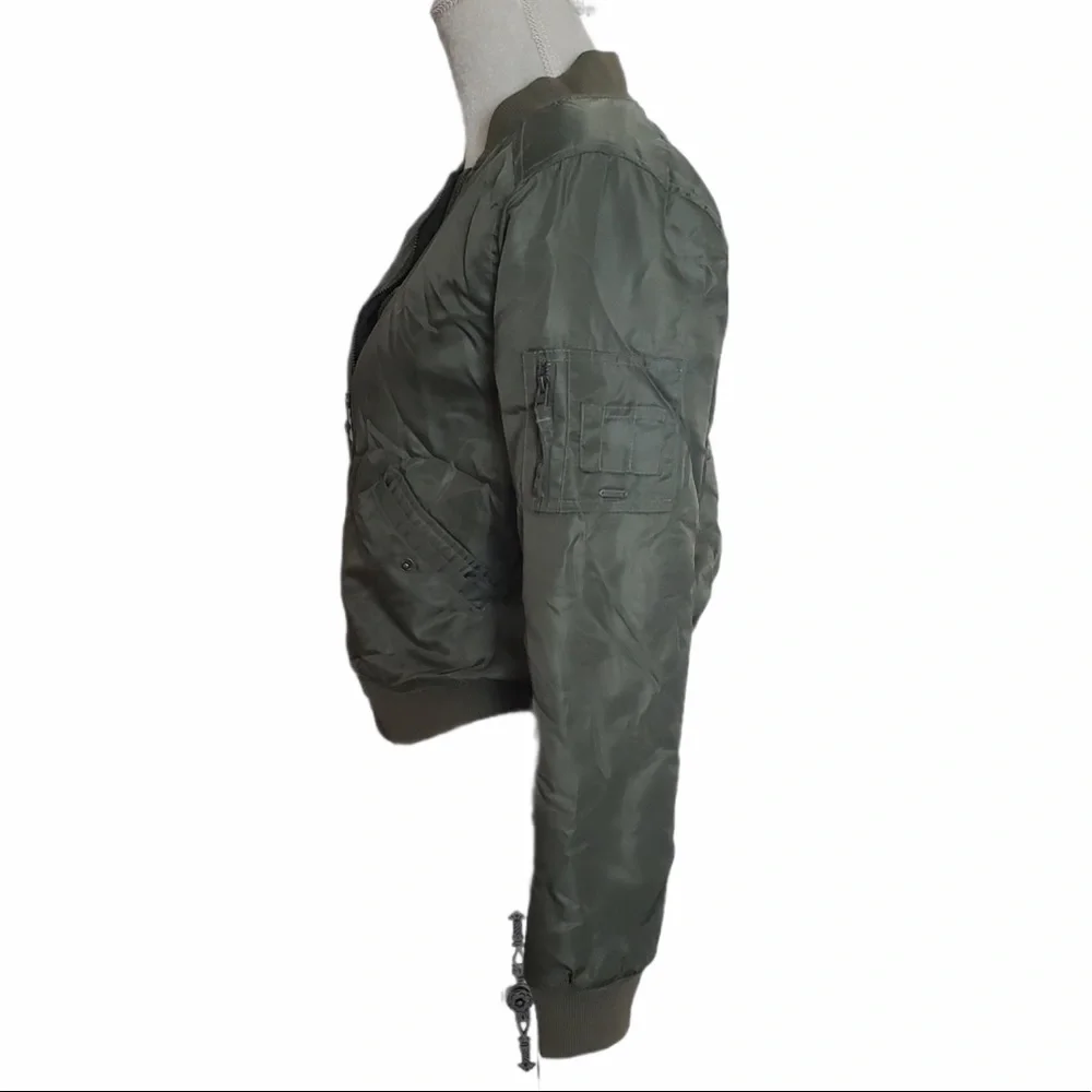 Hollister‎ Olive Green Bomber Jacket Orange Quilted Women’s sz M